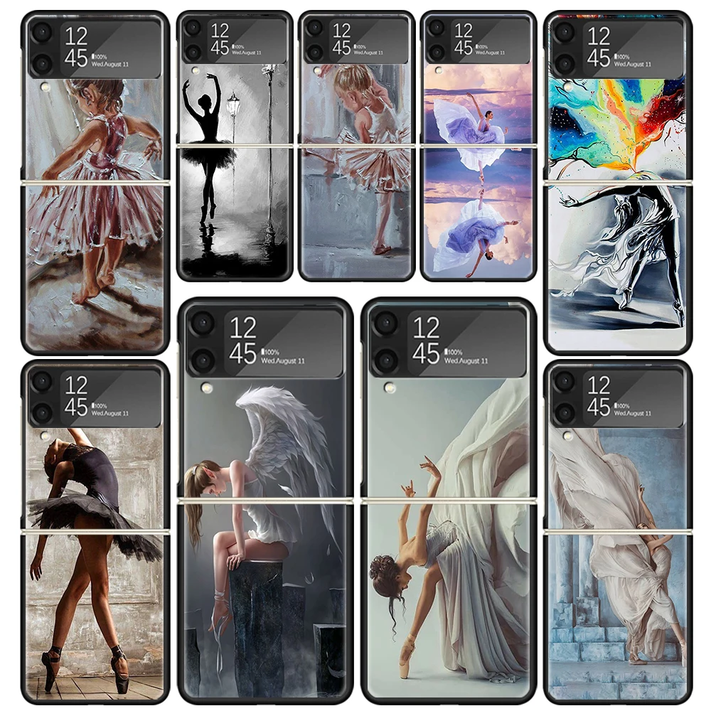 Ballerina Ballet Dancing Clear Phone Case For Samsung Z Flip 5 4 3 Galaxy ZFlip 6 5G Shockproof Hard Print Cover TPU PC Coque