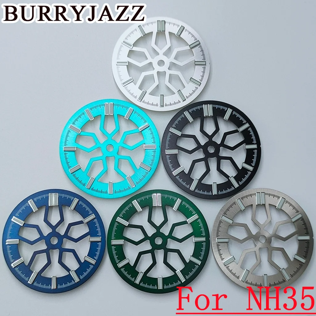 28.5mm Skeleton Hollow Dial Black Blue Dial Green Luminous For NH35 NH38 NH70 NH72 movement Watch Modify Accessories