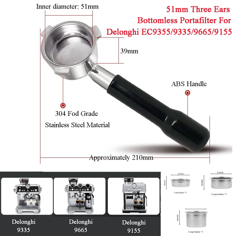 Delonghi EC9335/9665/9115 Coffee Bottomless Portafilter 51mm Naked Handle Coffee Basket Replacement Espresso Machine Accessories