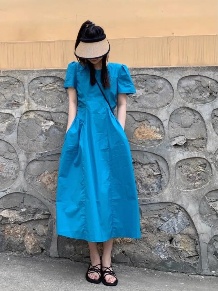 Blue Bubble Sve Dr Women's Mid-Length Summer New Sle High Waist Commute Korean Version Other Material 00%