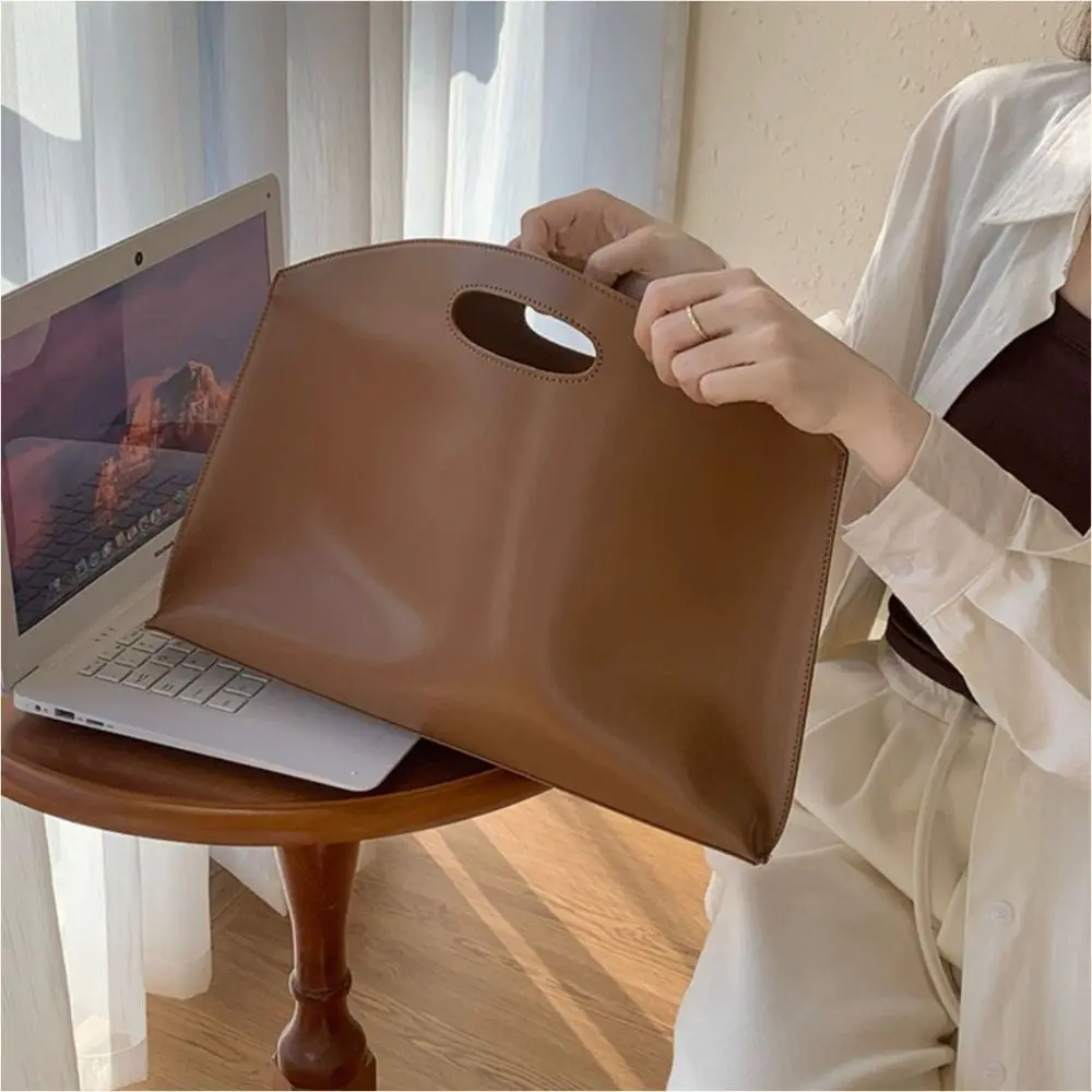 Simple PU Office Document Tote Bag Solid Color Large Capacity Computer Bag Laptop Bag Handbag File Bag Office Worker