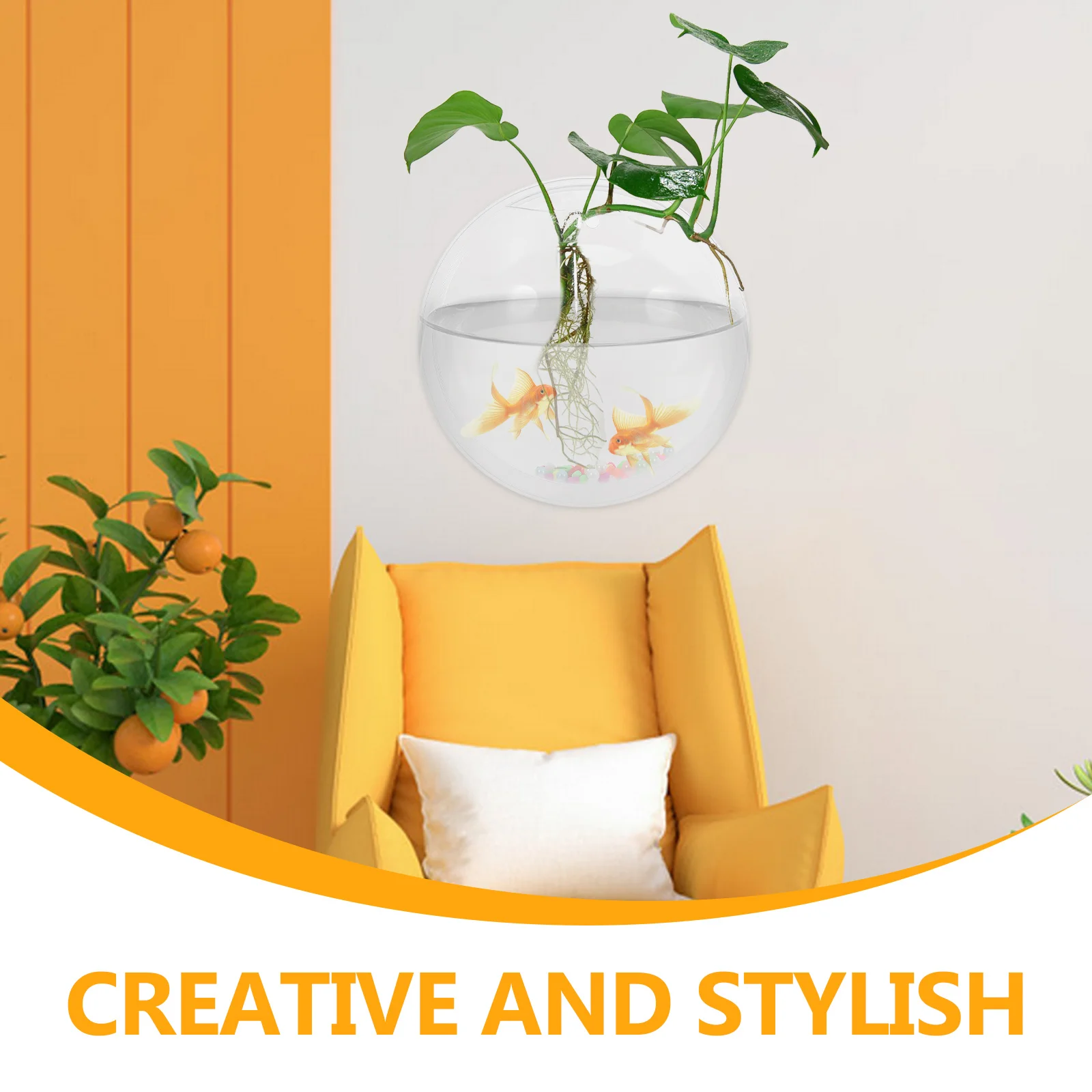 

Wall Mounted Fish Tank Acrylic Transparent Round Bowl Decorations Home Aquarium Supplies Hanging Fish Tank Decor