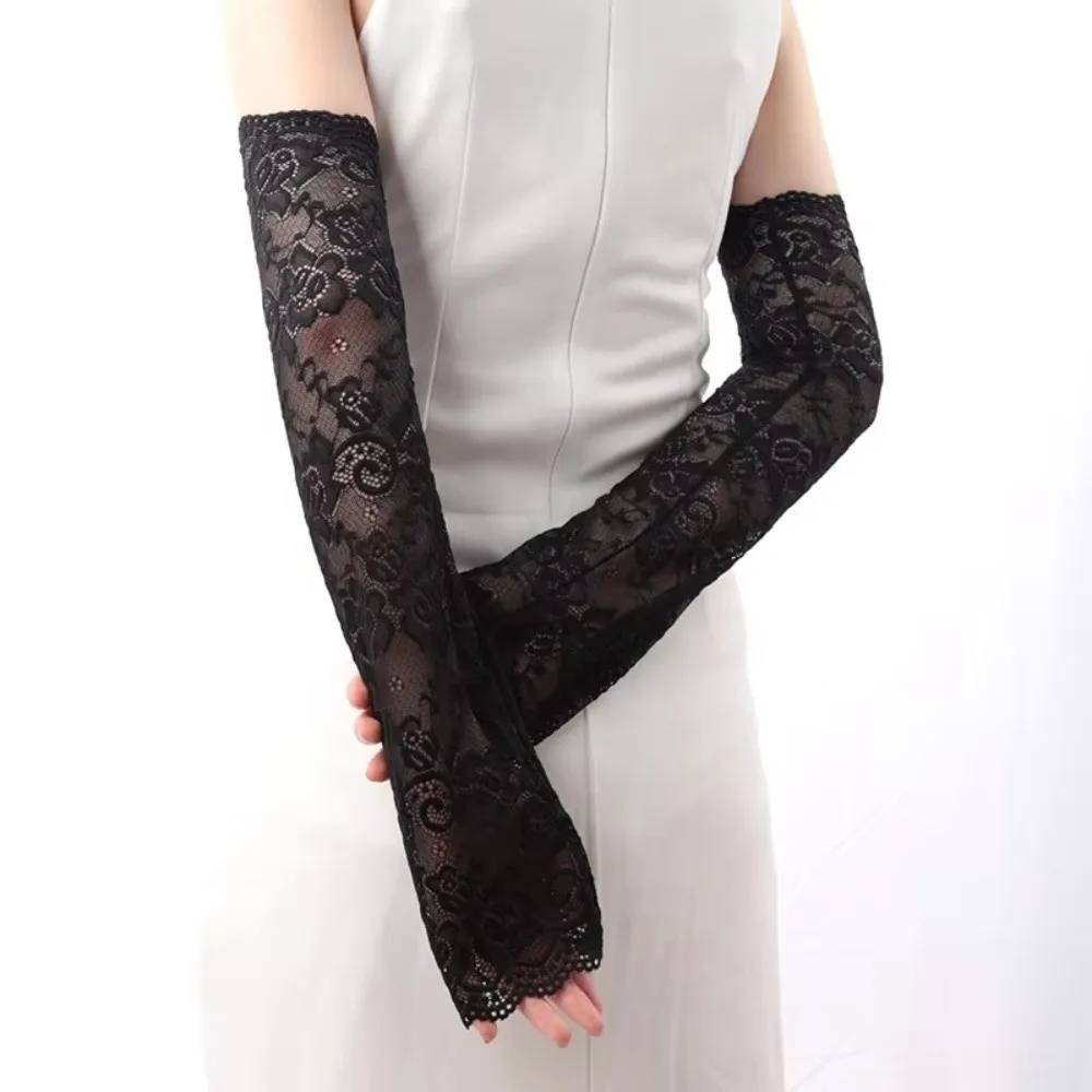

Mesh Lace Sun Protection Arm Sleeves Elastic Sleeve Floral Embroidery Fingerless Long Sunscreen Breathable Arm Warmers