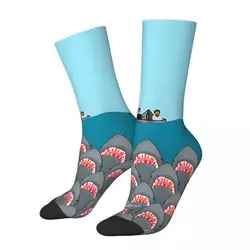 Funny Crazy Sock for Men Jaws Movie Sharks Hip Hop Harajuku Shark in The Deep Sea Happy Quality Boys Crew compression Sock