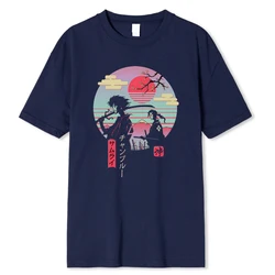 2 Japanese Samurai Walking Home Hip Hop Print Male Tops Fashion Street T-Shirt Summer Casual Cotton Tshirt Oversized Loose Tees