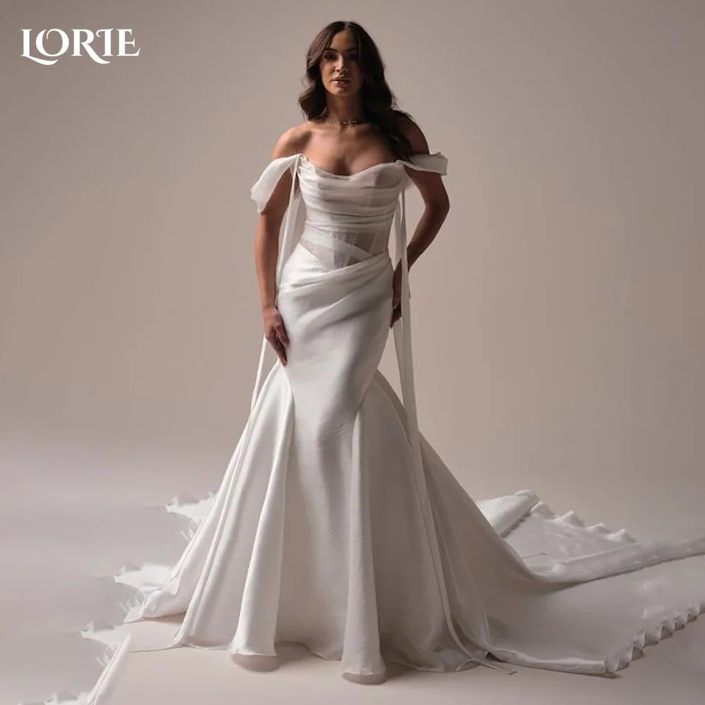 

LORIE Shawl Wedding Dress Strapless Sweetheart Pleats A-line Mermaid Bride Gown Chiffon Illsion Customized Corset Bride Dress