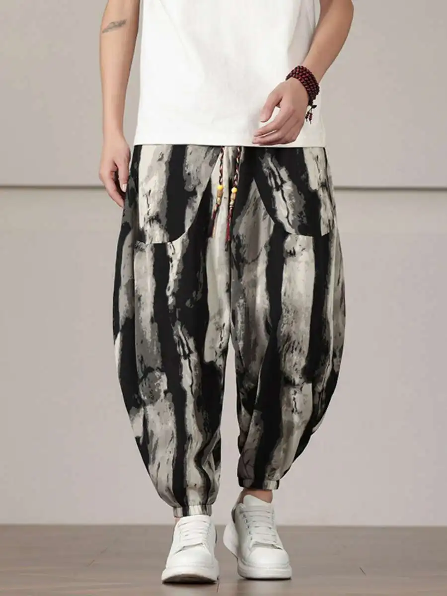 

New Spring Youth Casual Pants Loose Trousers for Men Stripe Lantern Sle Harlan Baggy Cuffed Daily Wear Summer Thiened