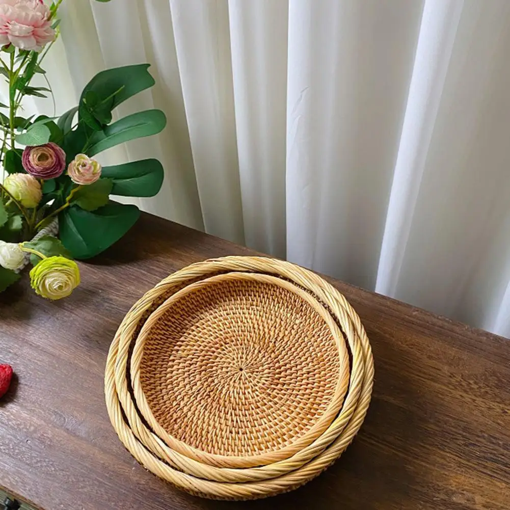 Beautiful Basket Wicker Tray Wear Resistant Handmade Not Easily Deformed Fruit Food Hand-Woven Rattan Tray