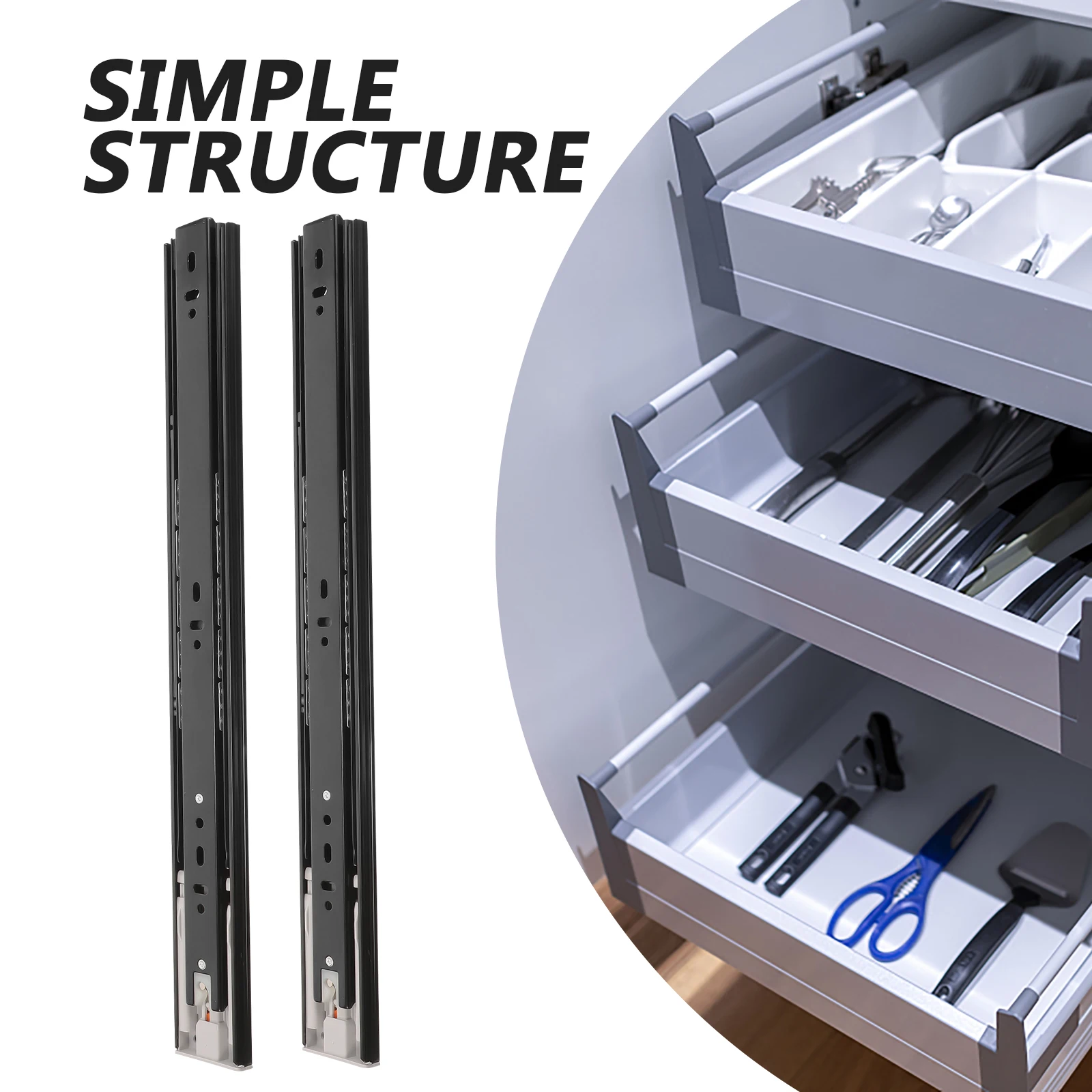 

1 Pair 16 Inch Rail Push To Open 3-Folding Cabinet Drawer Slides Full Extension Side Mount Hardware Steel Ball Buffer Damping