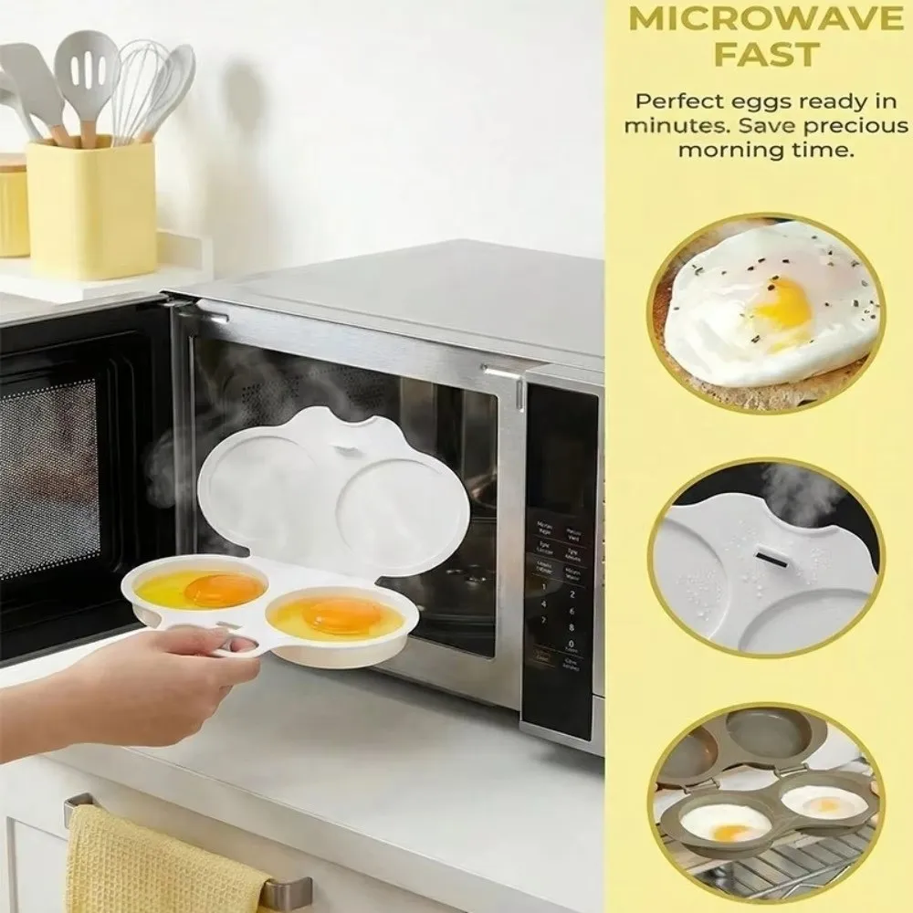 Food Grades Plastic Microwave Egg Cooker Non-Stick Double Cup Egg Steamer with Lid Heat Resistant Egg Fryer Kitchen Gadgets