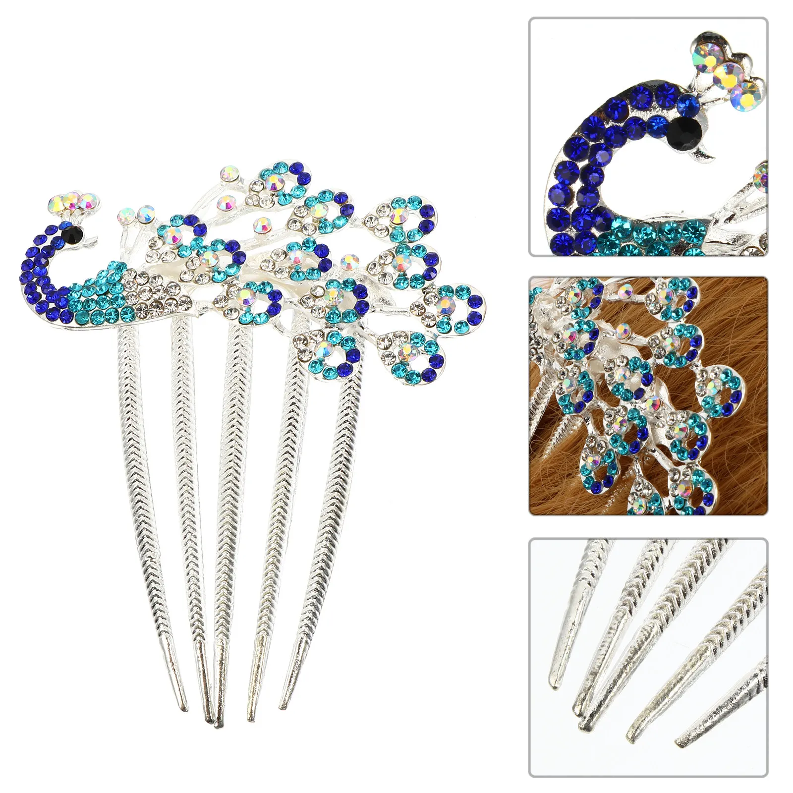 Rhinestone Hair Comb Blue Premium Alloy Bridal Wedding Hair Accessory Elegant Headdress for Women All Ages Parties Engagements
