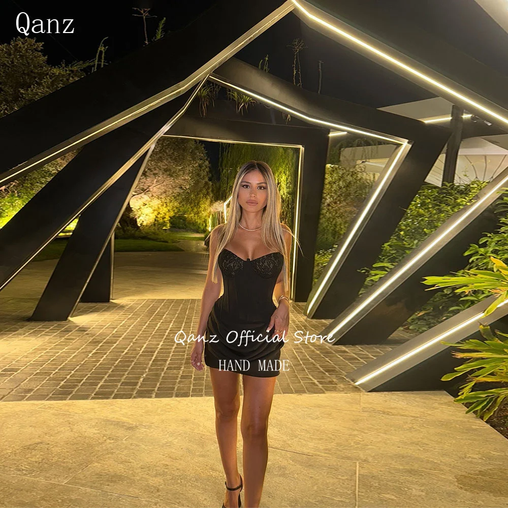 

Qanz Sexy Mini Prom Dresses Sweethert Lace Above Knee Birthday Party Dress Short Vestidos Para Eventos Especiales Customized