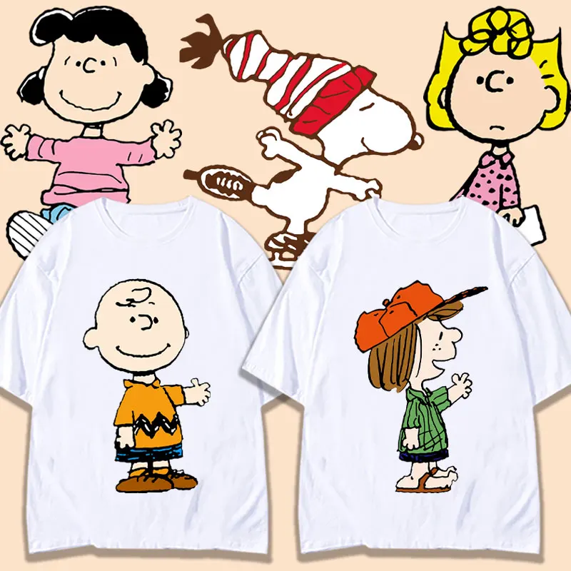 

Cartoon cartoon Snoopy printed T-shirt women's short sleeve children's comics around half sleeve clothes pure cotton