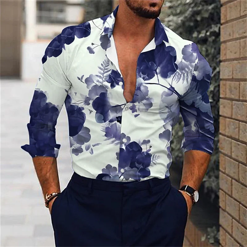 Camisas con patrón personalizado para hombre, manga larga con solapa impresa, tamaño grande, diario, negocios, informal, mangas largas cómodas