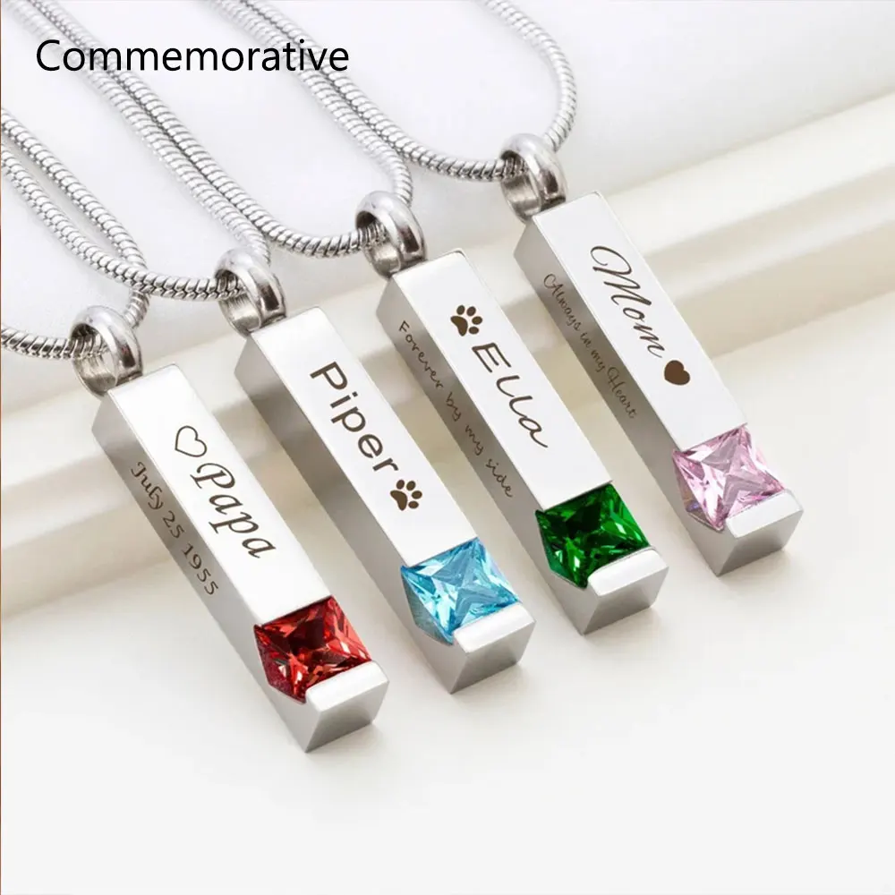 IJD8094 Personalized Birthstone Ashes Urn Necklace Memorial Engraving Custom Bar Necklace Cremation Jewelry For Human Or Pet New