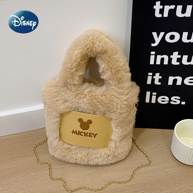Bolso esponjoso de Mickey Mouse de Disney para mujer, bolso de hombro con cadena, bolso de mano con temperamento de moda, vanguardista