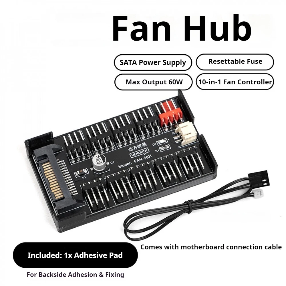 

PWM Fan Hub Supports PWM Temperature Control 10-port Controller 4-pin SATA Power Supply Expansion Box Support PWM Four-wire Fan