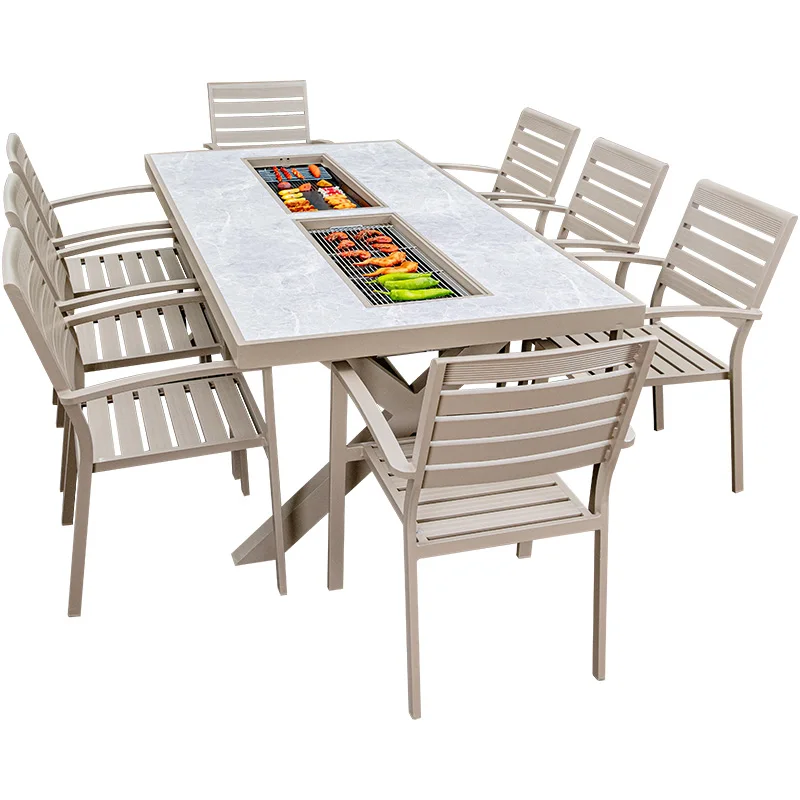 

Outdoor BBQ table and chairs courtyard villa garden leisure new Chinese outdoor furniture