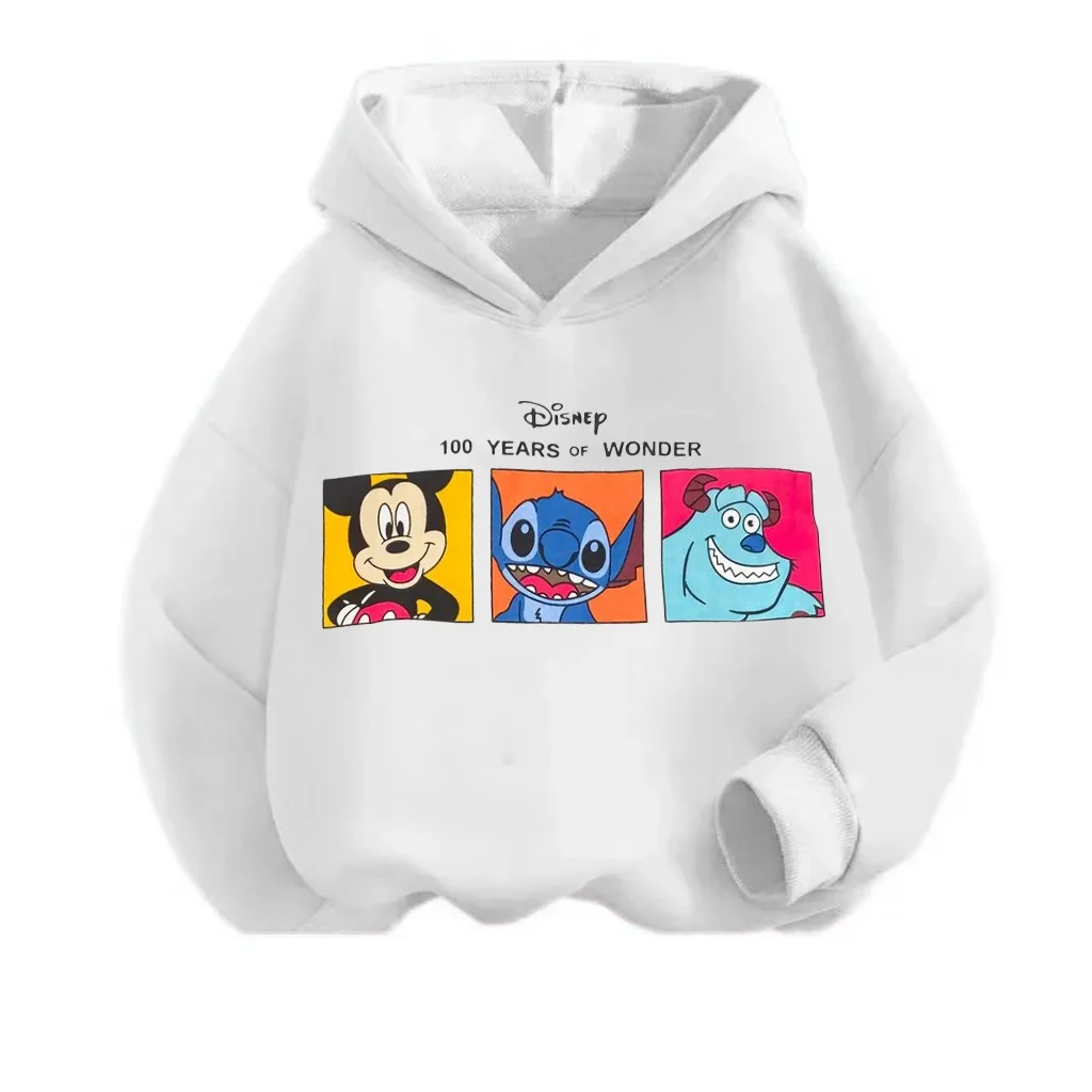 

Fall and winter children's outdoor leisure sports hoodie Disney cute Mickey Stitch print boys girls fashion hooded sweatshirt