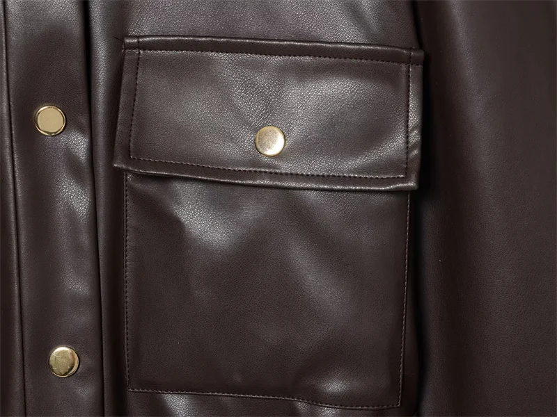 Damenmantel 2025, Herbst, neuer Stil, rotbraun, langärmelig, Kunstleder, lockerer Mantel mit Gürteldekoration, stilvoll und elegant