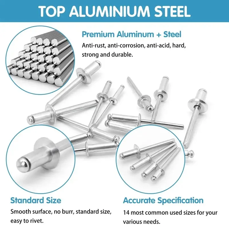 Value Pack 85/185pcs Pop Rivets Assortment Kit, 8 Sizes Aluminum Rivets (1/8" 5/32" 3/16"), Assorted Blind Rivets With Divider &