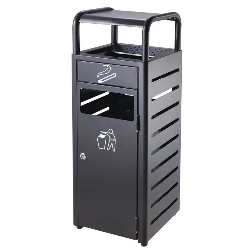 tube Yard Waste Bins Stainless steel vertical outdoor cigarette outdoor community garbage fruit peel with smoke extinguishing
