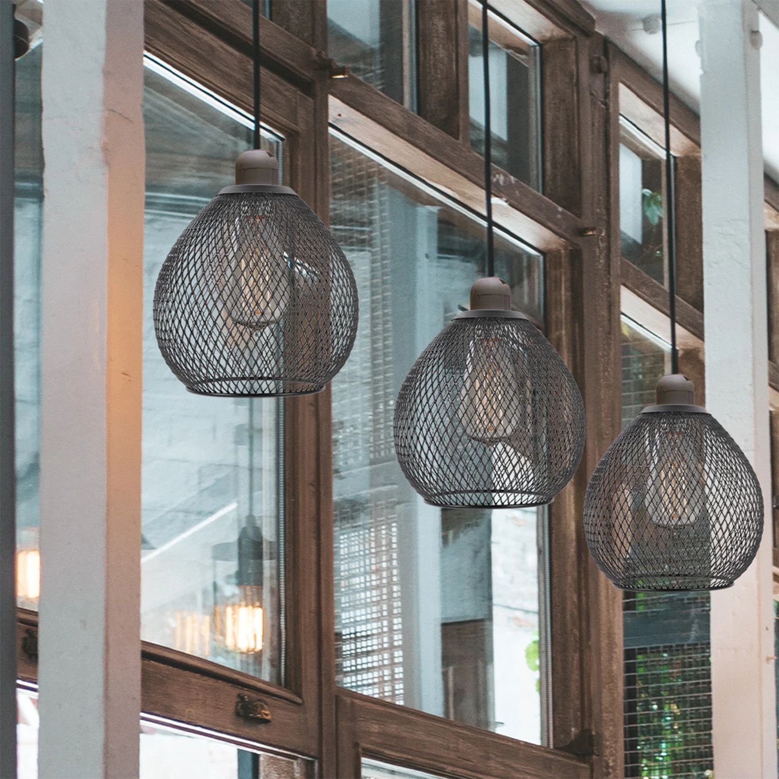 

Water Drop Shaped Metal Lampshade Wire Mesh Chandelier Vintage Ceiling Shade Durable Iron Hanging Lamp Cage Hollow-Out Light