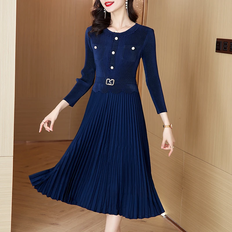 ZUO MAN RU Sanzhai Pleated Dress 2024 Spring New Small Fragrant Wind Waist Wrap for Slimming Elegance Fashion Large Magic Dress