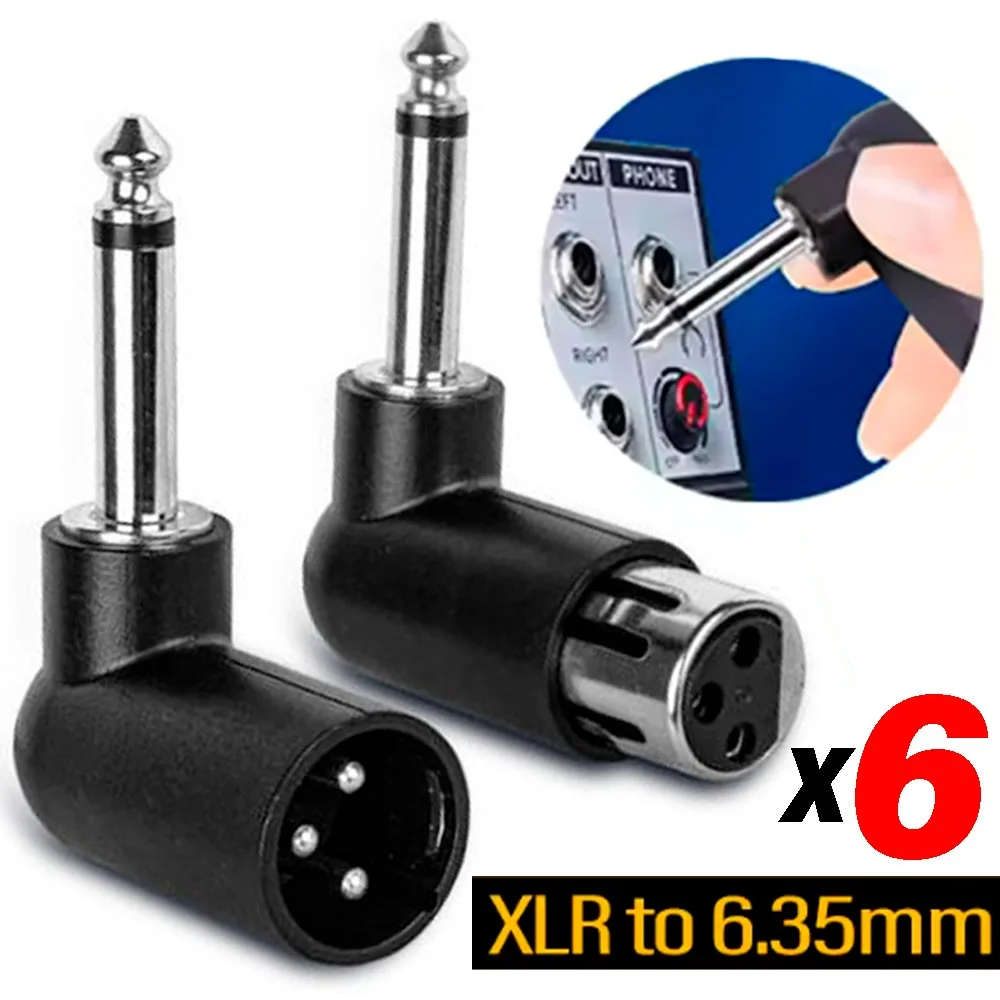 1/2/4/6 Stück 3-Pin-XLR-Buchse auf 1/4 Zoll/6,35 mm Winkeladapter-Stecker für Kopfhörer, Mikrofon, Leistungsverstärker, Gitarre, Lautsprecher