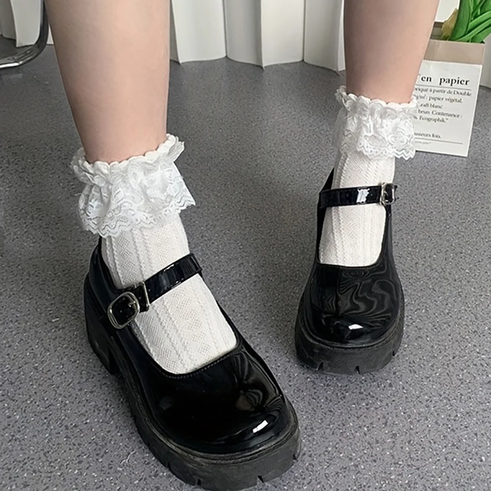 5/15 paia di calzini Lolita calzini di pizzo con fiocco bianco tubo centrale calzini da principessa stile college giapponese dolce streetwear calze