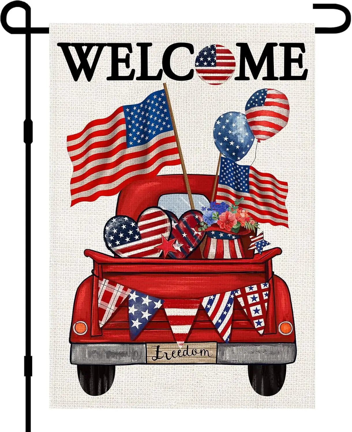 Welcome Patriotic 4th of July Truck Garden Flag 12x18 Inch Double Sided for Outside, Memorial Day Small Flags Sign Rustic Fa uui