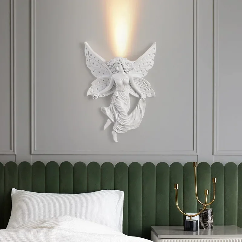 

Angel Resin Plaster Wall Lamp Carving Bedroom Bedside Living Room Aisle Corridor Decorative Lamp Kitchen Fixture Wall Sconce Led