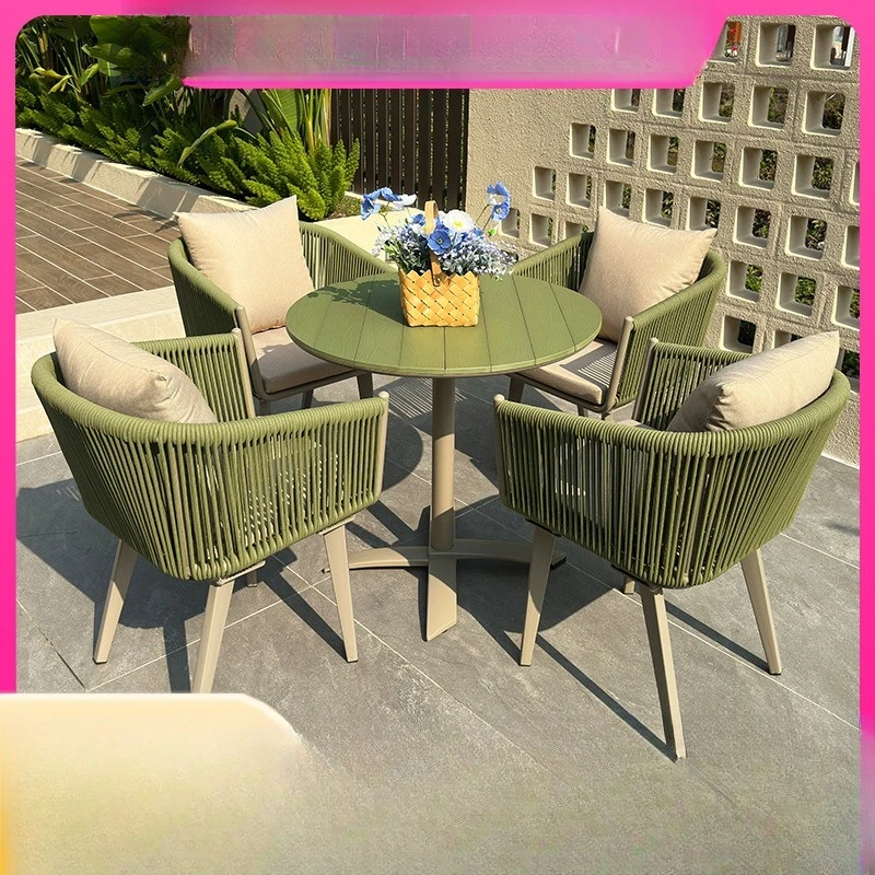 

Outdoor plastic wood tables and chairs combined courtyard open-air balcony casual dining table and chairs outdoor aluminum