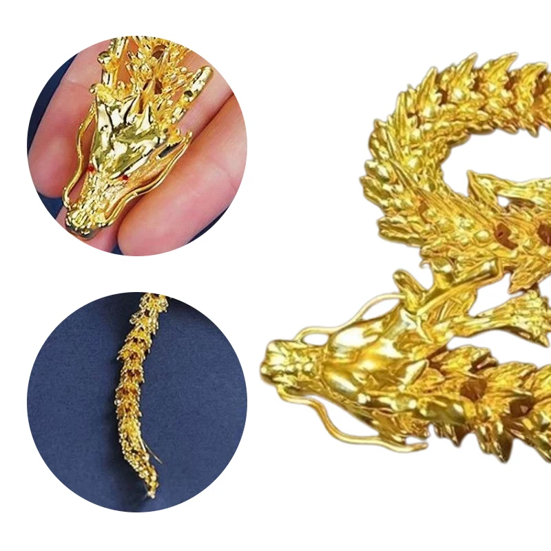 1Pc Golden Dragon Decorative Ornament Alloy Five Claw Ornaments Can Move Chinese Loong Handlebar Home Office Desktop Decorations