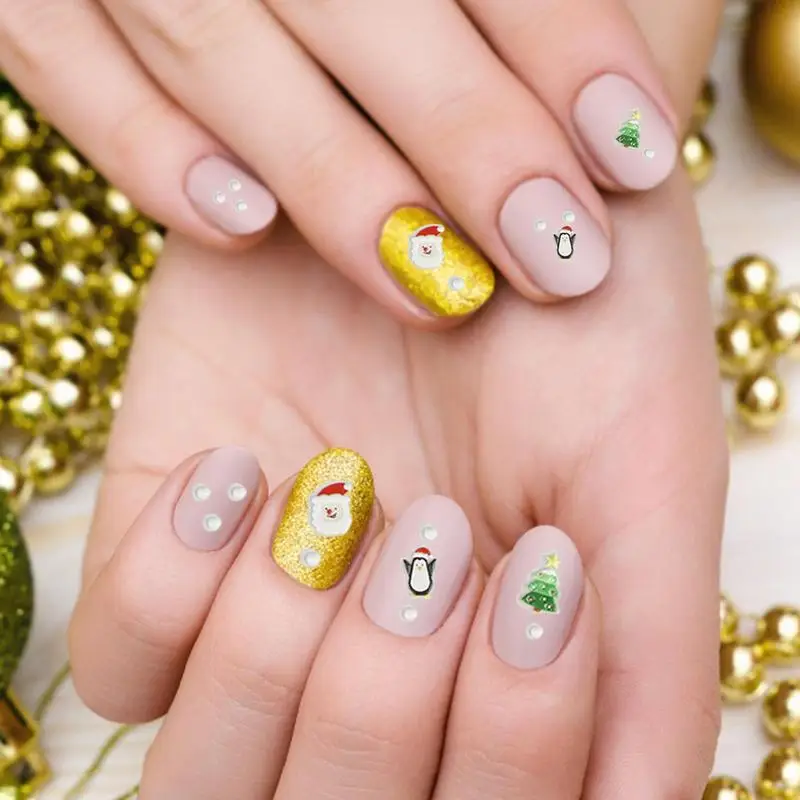 Pegatinas de uñas de vacaciones de invierno, calcomanías en relieve, diseño autoadhesivo DIY gratis con tarjeta de felicitación de patrón navideño