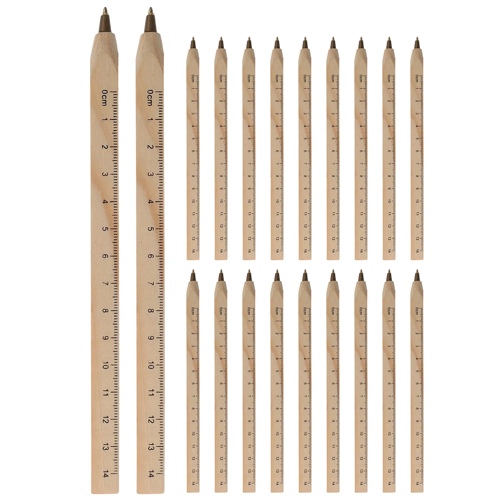 

20pcs Solid Wood Ballpoint Pens Eco Friendly Degradable Ruler Pen for Carpenters Builders Woodworkers Drafting Marking