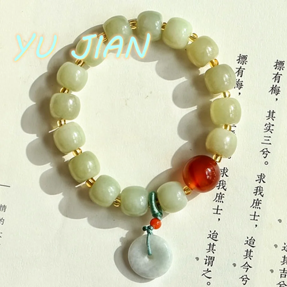 Hetian Jade Bracelet Jadeite Safety Buckle Beads Handring Sophisticated Elegant Light Clear Water Bangles Fine Jewelry