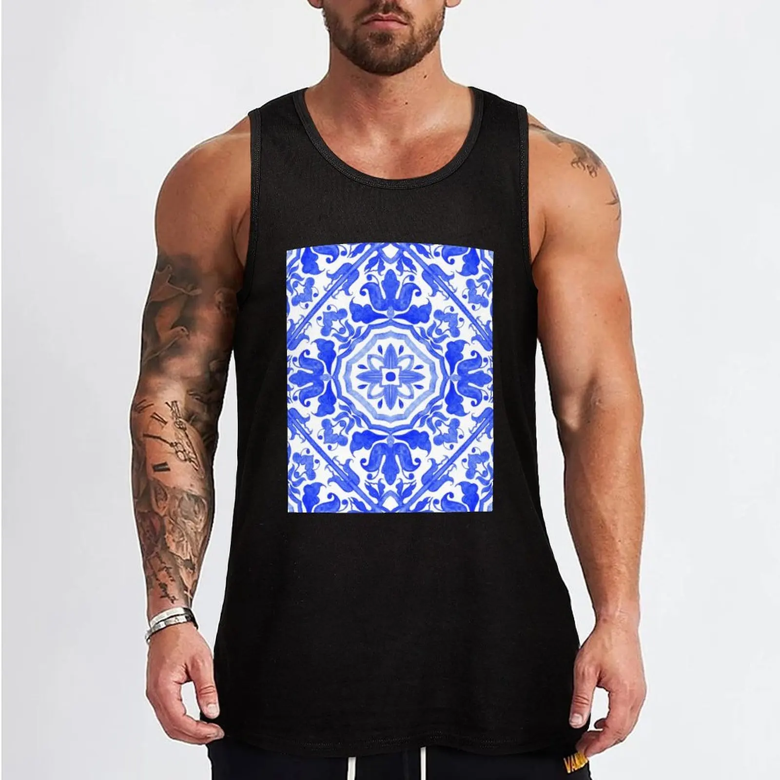 Portuguese azulejo tiles. Tank Top anime top Men's summer clothes 2025