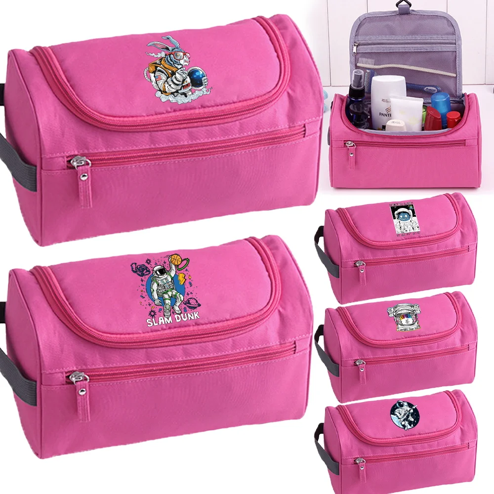 Bolsa de maquillaje colgante para hombre, estampado de astronauta, organizador de viaje, bolsas de cosméticos para mujer, neceser rosa, estuche de maquillaje, bolsa de aseo