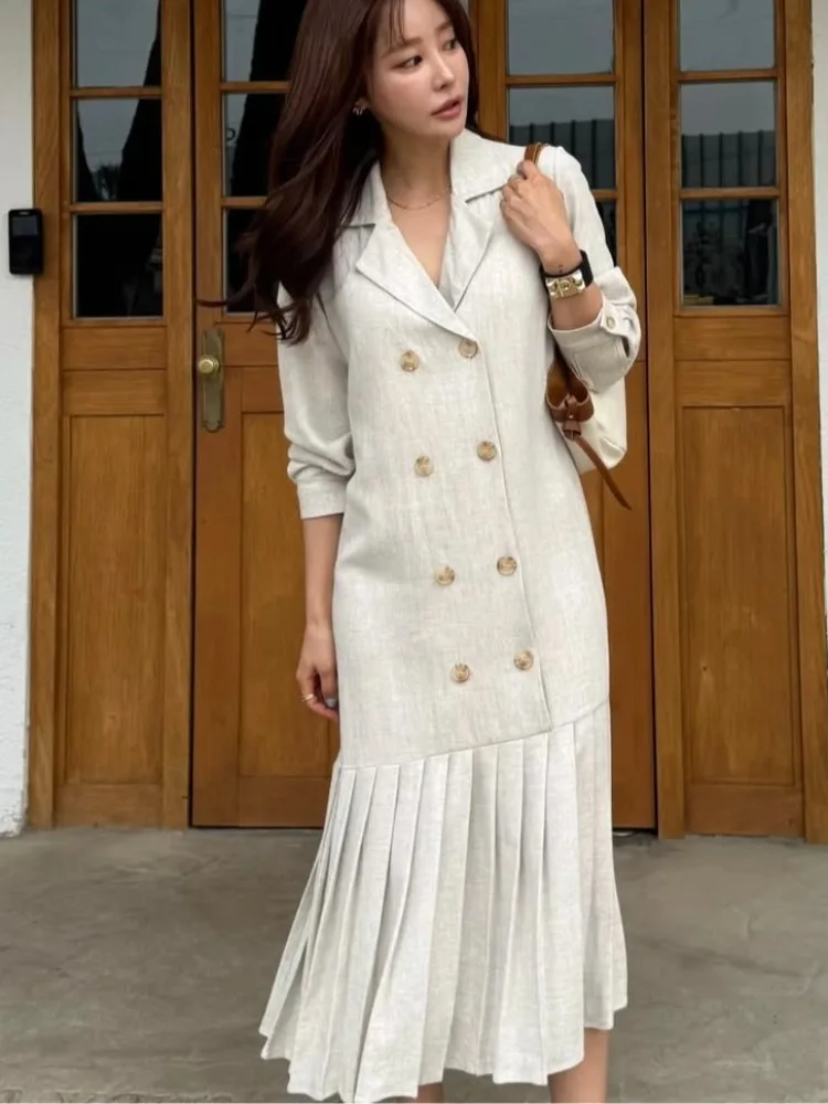 

Длинный плиссированный костюм Ele, шикарный осенний новый корейский женский костюм больших размеров Faion Dr для различных случаев