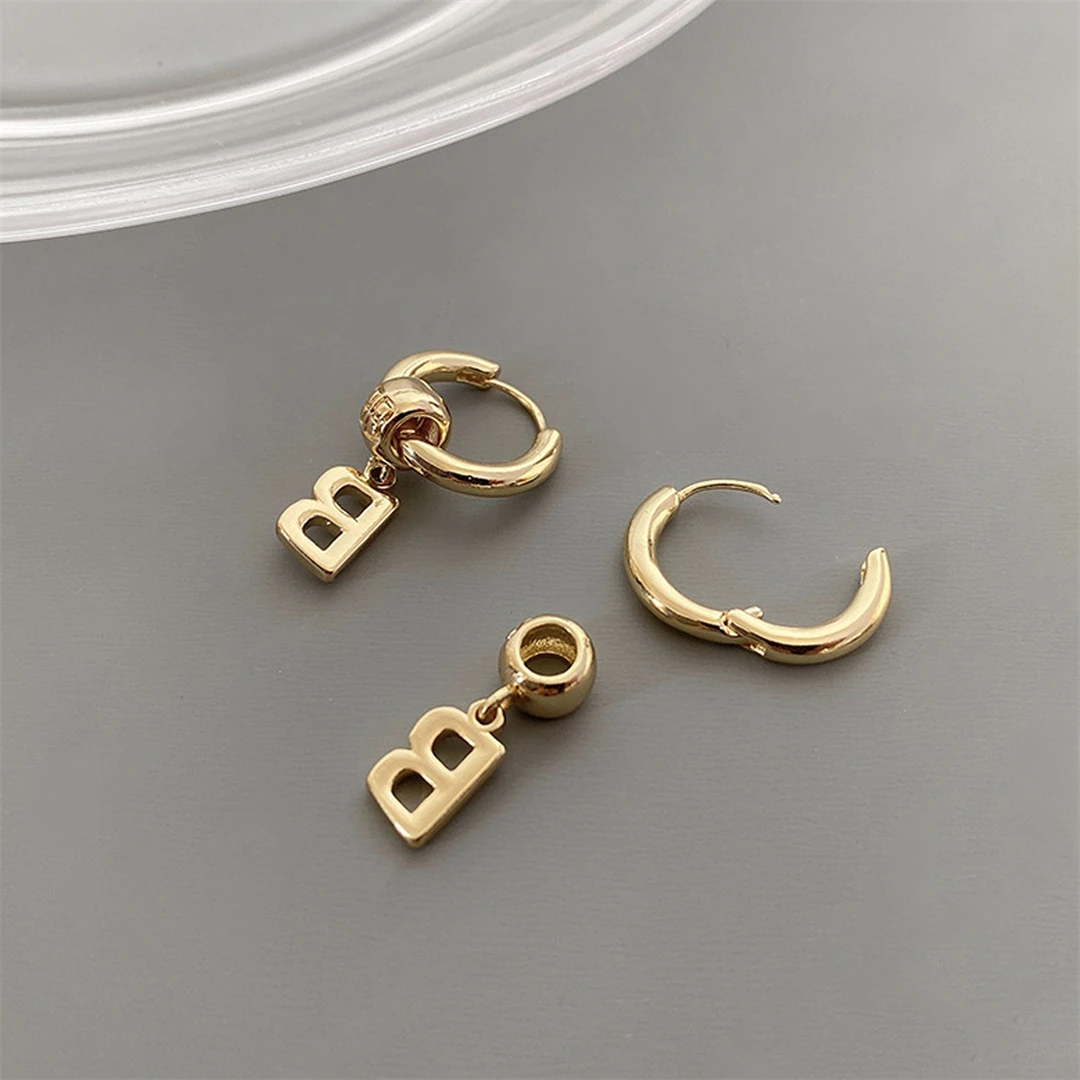 Hip Hop B Letter Earrings Charms for Women Personality Fashion Small Metal Buckle Stainless Steel Jewelry Gift