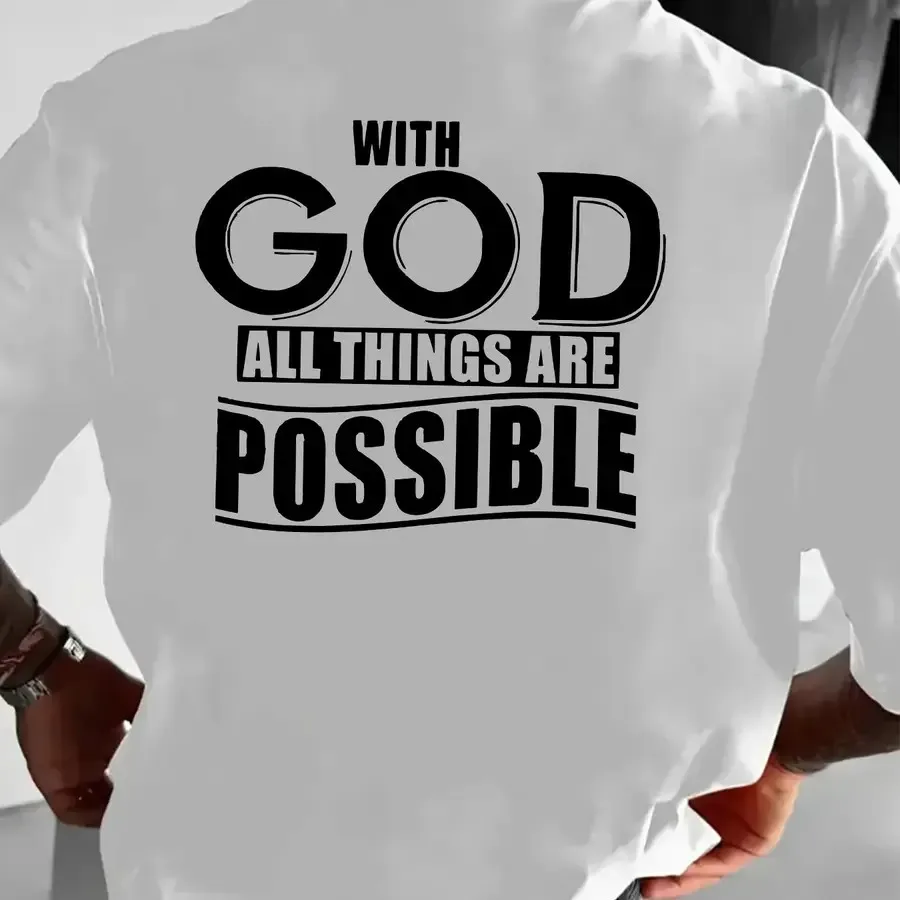 Men's Inspirational with God All Things Are Possible Graphic T-Shirt - Casual Breathable Short Sleeve Round Neck Dark Green wit