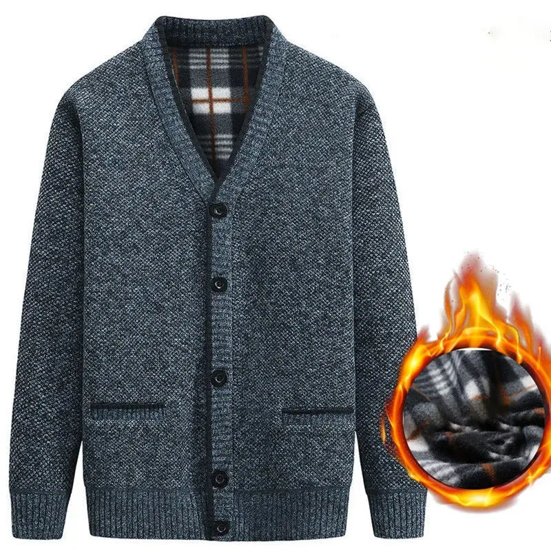 Cardigan décontracté en peluche à col en V pour hommes, pull à simple boutonnage, veste imprimée, automne, hiver, nouveau, 2023