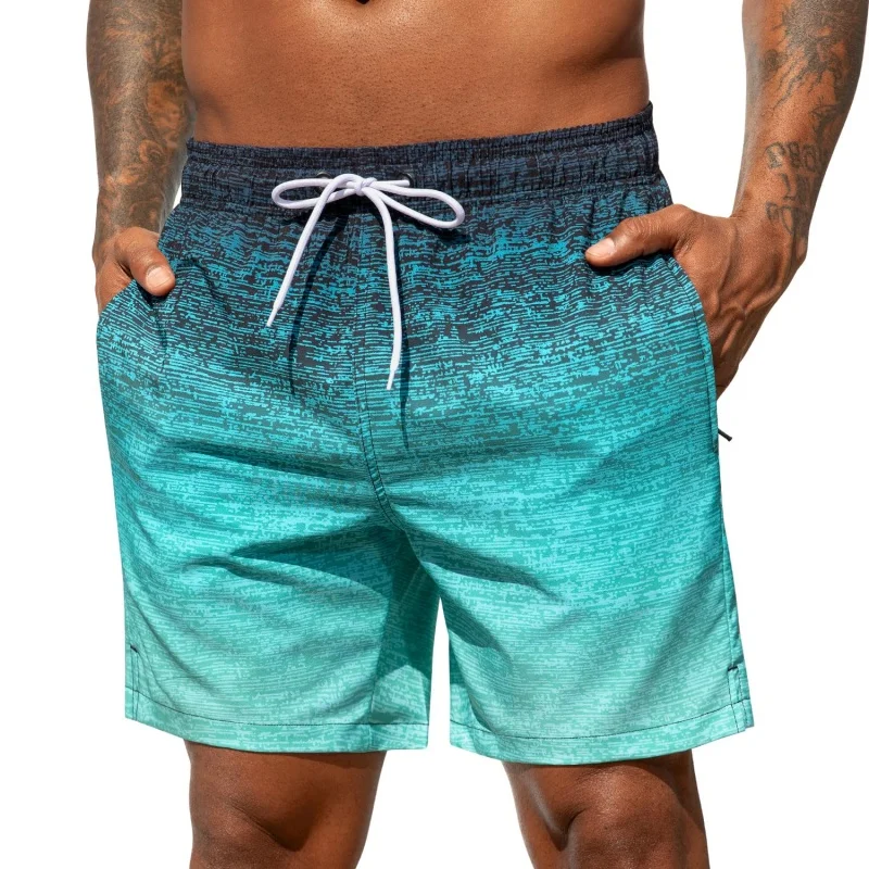 Trendy Ombre Striped Graphic Swim Trunks For Men Lightweight 3D Printed Short Pants Summer Hawaii Surf Swimsuit Beach Shorts