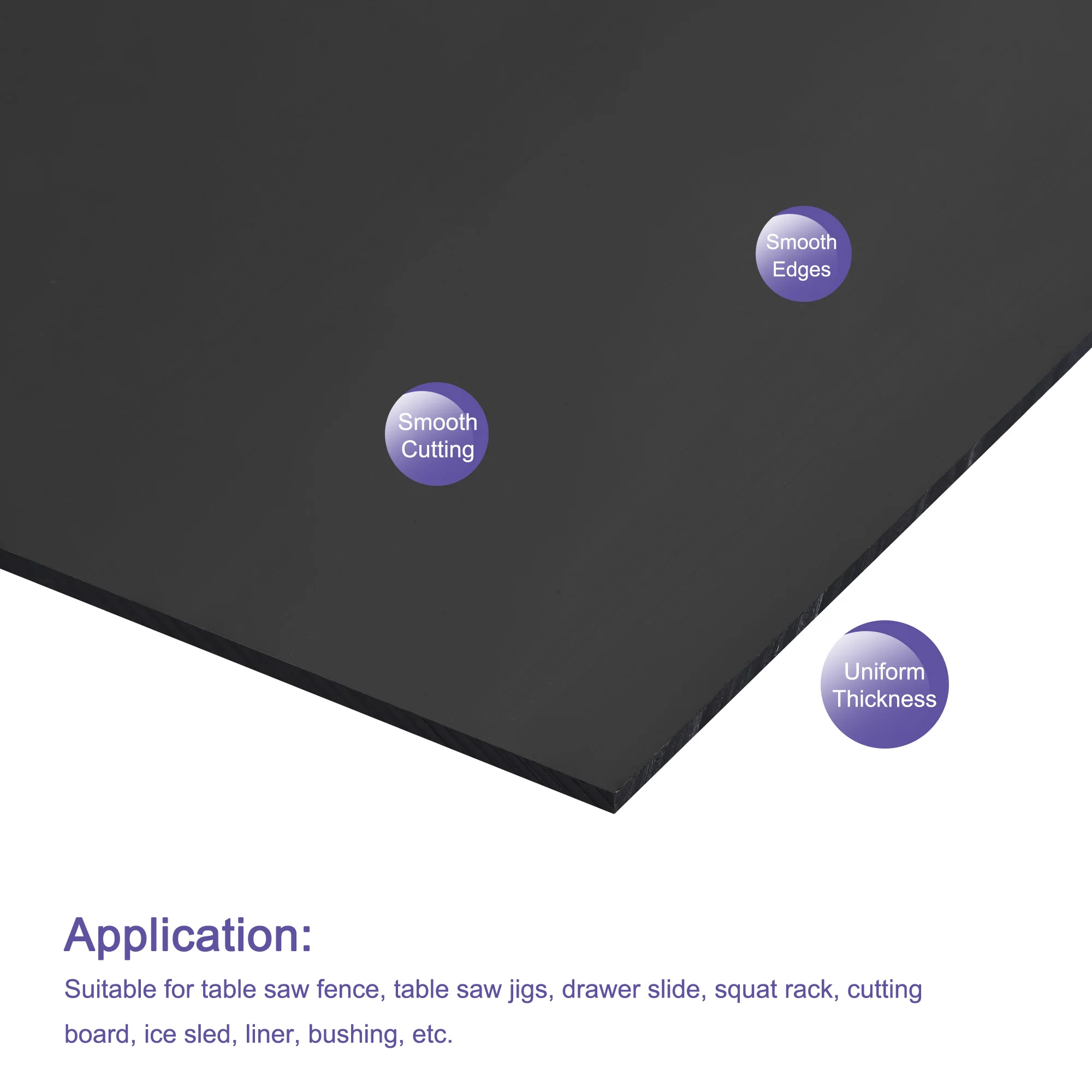 uxcell UHMW Sheet Ultra High Molecular Weight Polyethylene Sheet Hard Plastic Sheet Board 12''x 12 '' x 0.08'' Black 2 Pcs