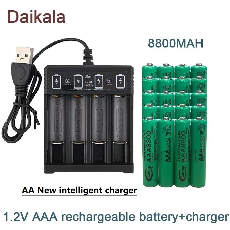 AAA  Alkaline Battery 1.2V 8800mAh, Flashlight, Toy, Watch, MP3 Player, Replacement Nickel Hydrogen Battery,Intelligence Charger