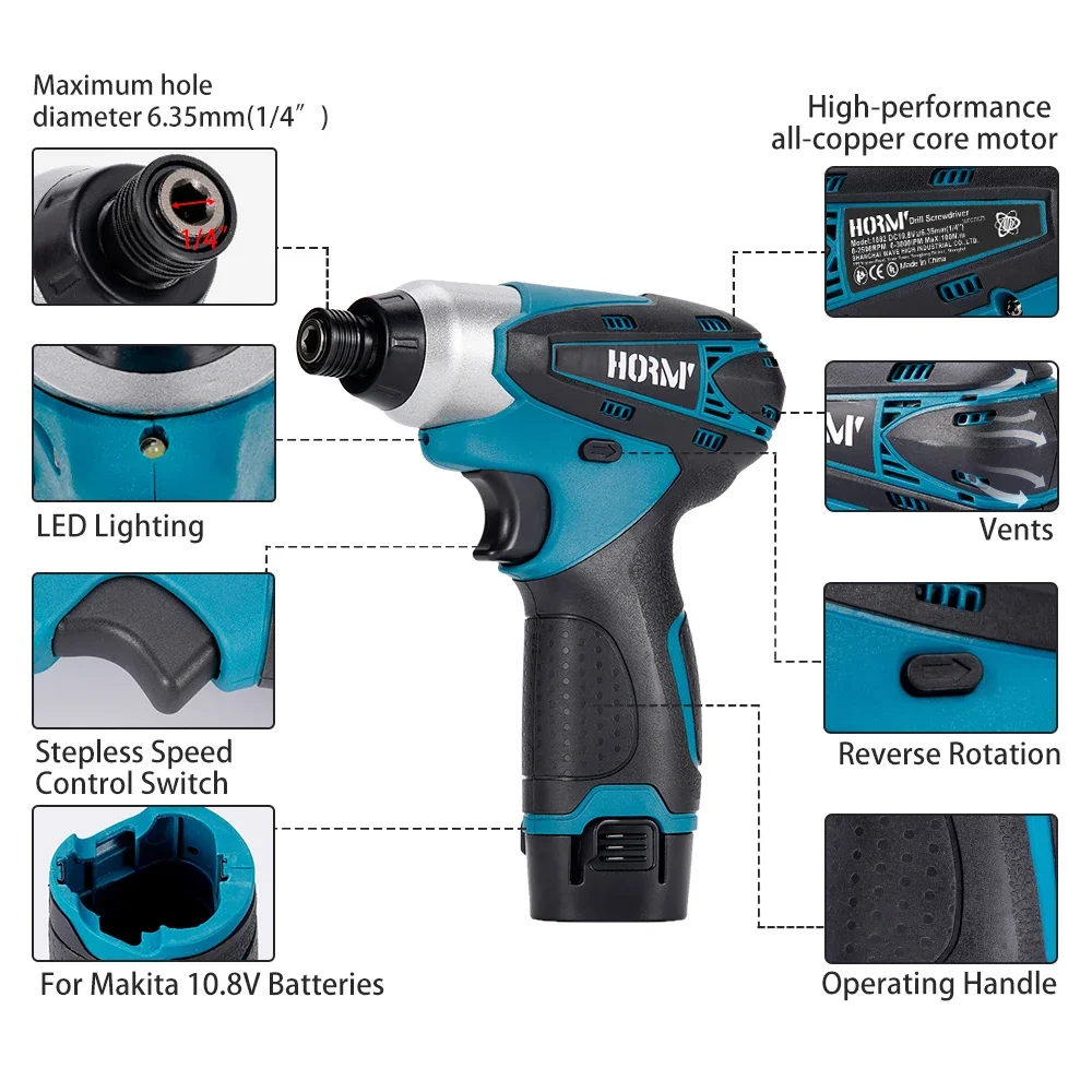 12V 100N. M. Điện Máy Bắt Vít Không Dây Sạc Hộ Gia Đình Không Dây Máy Khoan Điện Cầm Tay Tay Cầm Cho Makita 12V