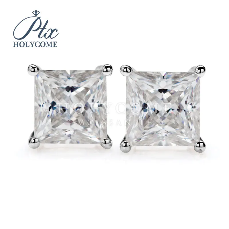 Holycome Jewelry GRA Certificated 925 Sterling Sliver 18K Gold Earring Per Pair Princess Cut Moissanite Factory