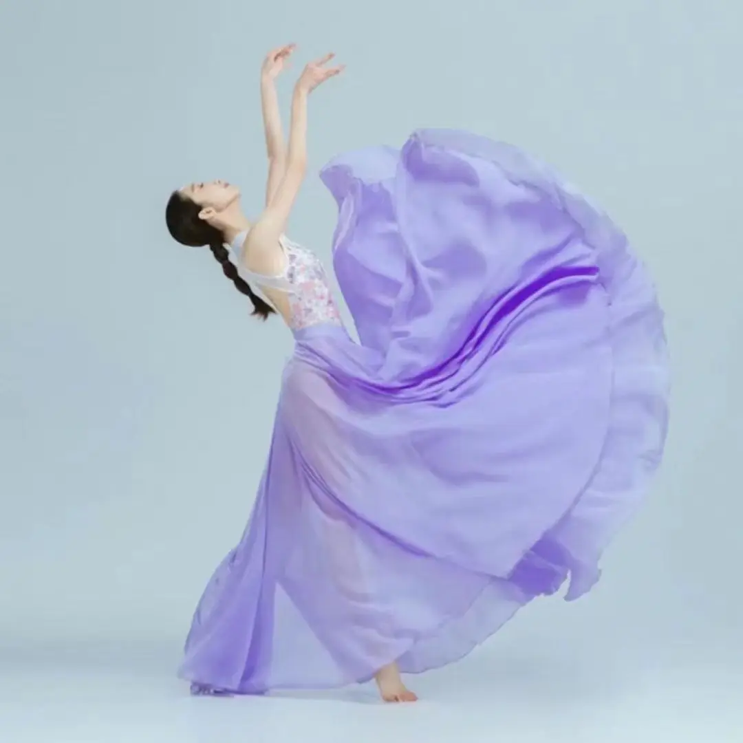 Meisje Herfst En Winter Vrouwen Buikdans Chiffon Paars Veterballet Klassieke Dansvoorstelling Elegante Beoefenende Lange Rokken