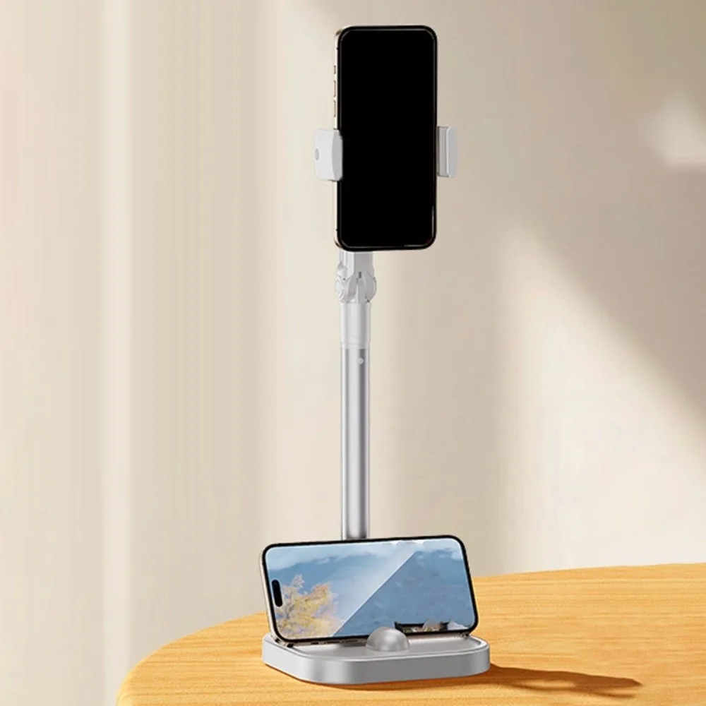 2 in 1 Telescopic Phone Stand Overhead Stable Base Desktop Phone Holder 360° Rotate Metal Mobile Phone Bracket Live Learning